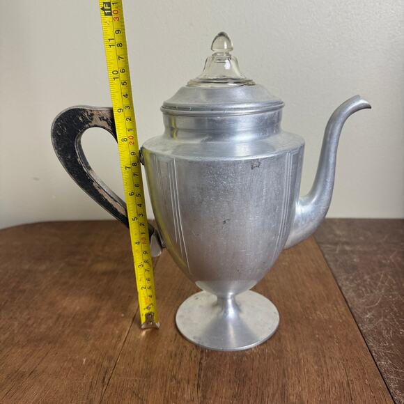 Art Deco Aluminum Pedestal Percolator Glass knob and wood handle - Picture 12 of 16